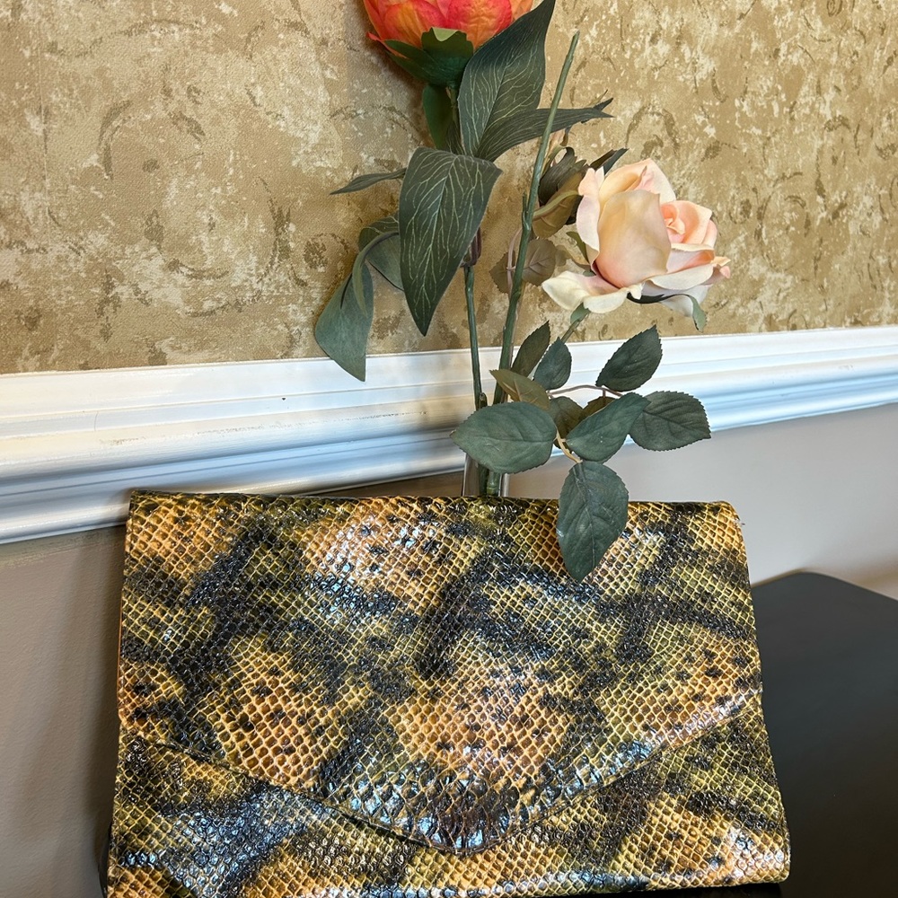 Joan Rivers classic faux snakeskin clutch